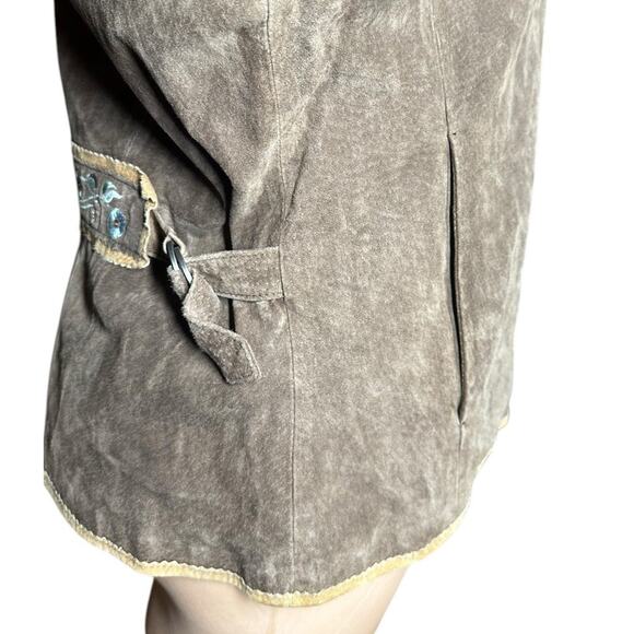Colebrook Womens L Brown Floral Lined Full Zip 100% Leather Suede Jacket Boho - Picture 6 of 14